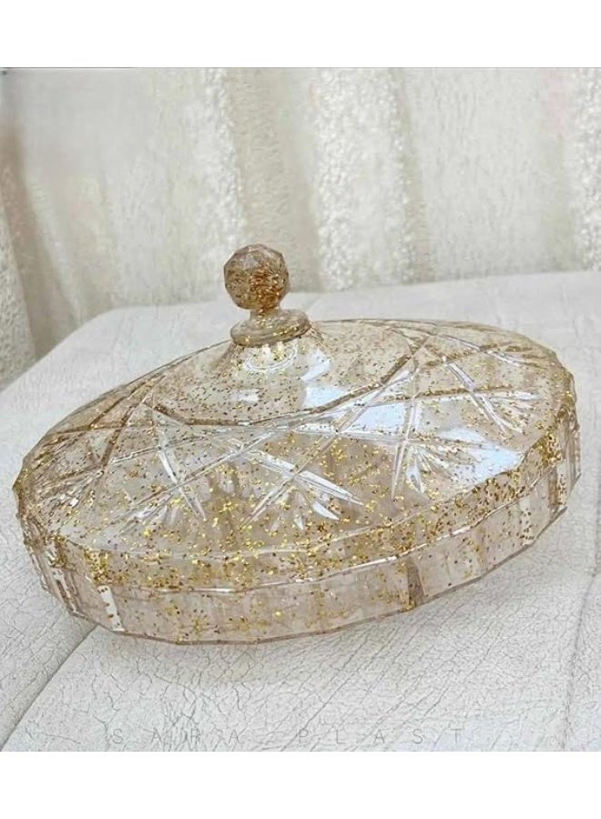 صينية تقديم الوجبات الخفيفة، صينية مقبلات بغطاء، منظّم طعام بلاستيكي دائري بستة أقسام للفواكه المجففة والمكسرات والحلويات والبسكويت والفواكه - Image 1